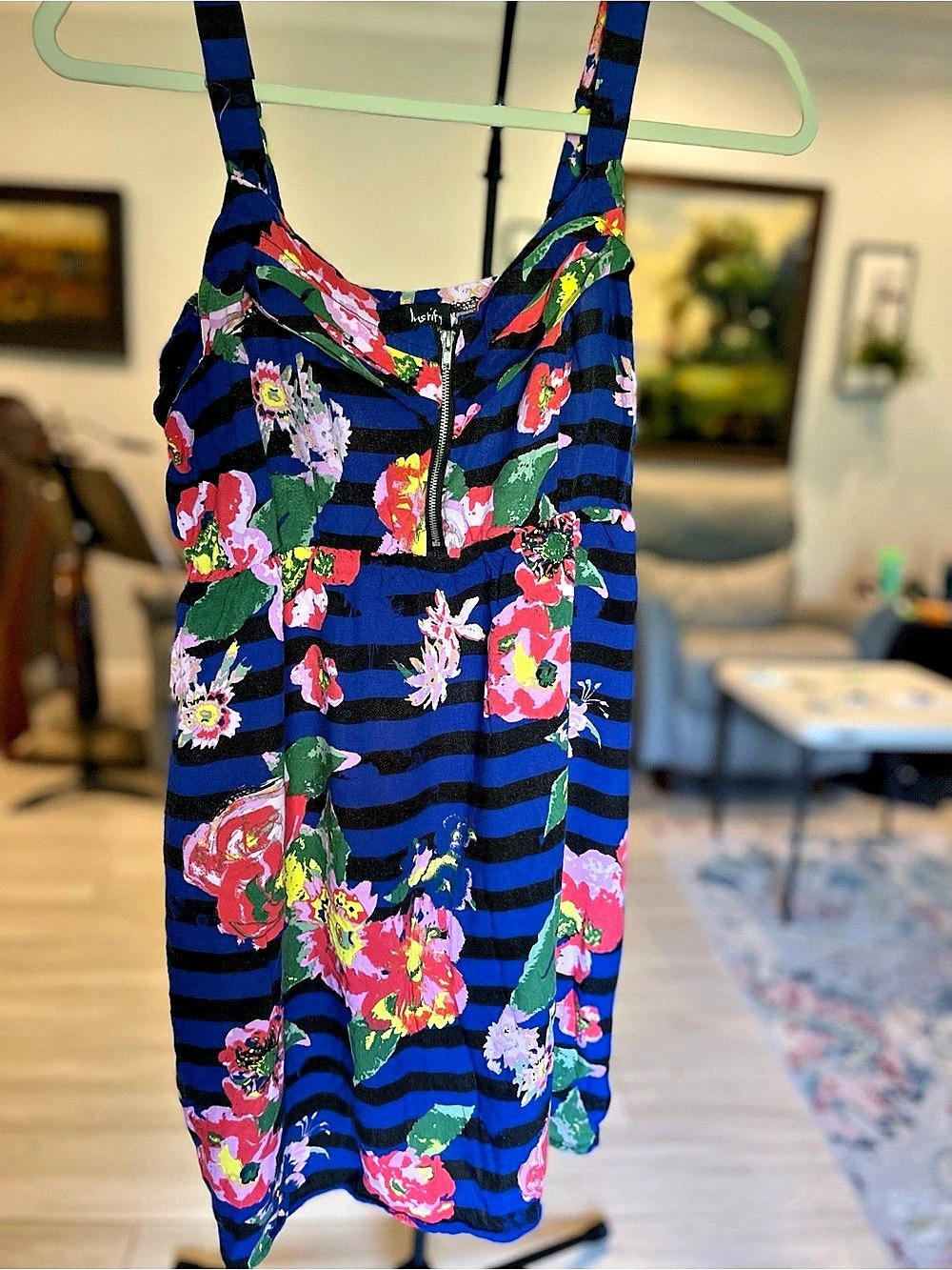 Justfy Floral Striped Mini Dress in Blue & Pink